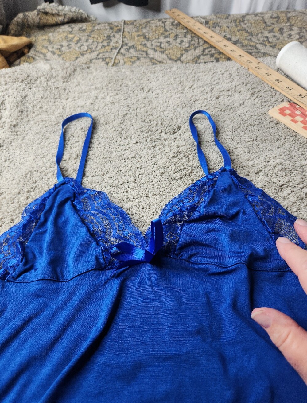 Women's Bright Blue Nightie Lace Accents With Thong - Unknown Brand - 2XL